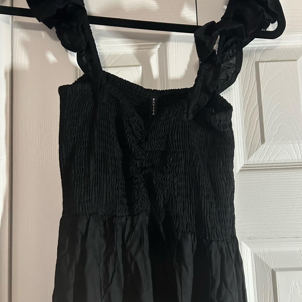 Black Smocked Dress with Ruffled Straps